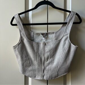 New with tags WAYF silver glitter crop corset zip front top size small